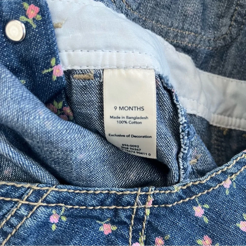 OshKosh B’Gosh Girls Floral Denim Overalls Size 9 Mo. Spring Vestbak Butterfly